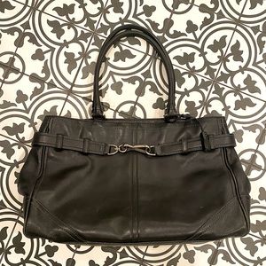 Y2K COACH black leather with blue piping shoulder bag —large great shape.